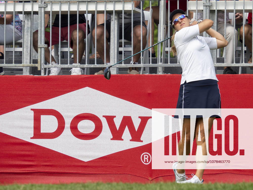 MIDLAND, MI - JUNE 13: Celine Herbin tees off the first hole during round three of the LPGA, Golf Damen Dow Championship on June 13, 2026, at Midland Country Club in Midland, Michigan. (Photo by Joseph Weiser Icon Sportswire) GOLF: JUN 13 LPGA Dow Championship Icon2606130193