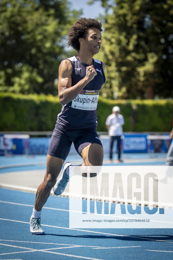 MANNHEIM, GERMANY - JUNE 13, 2026 : Magnus Skupin-Alfa (GER LG Offenburg) competing in the men’s U20 400m hurdles during the Juniorengala 2026 at Michael-Hoffmann-Stadion on June 13, 2026 in Mannheim, Germany. Baden-Wuerttemberg Germany