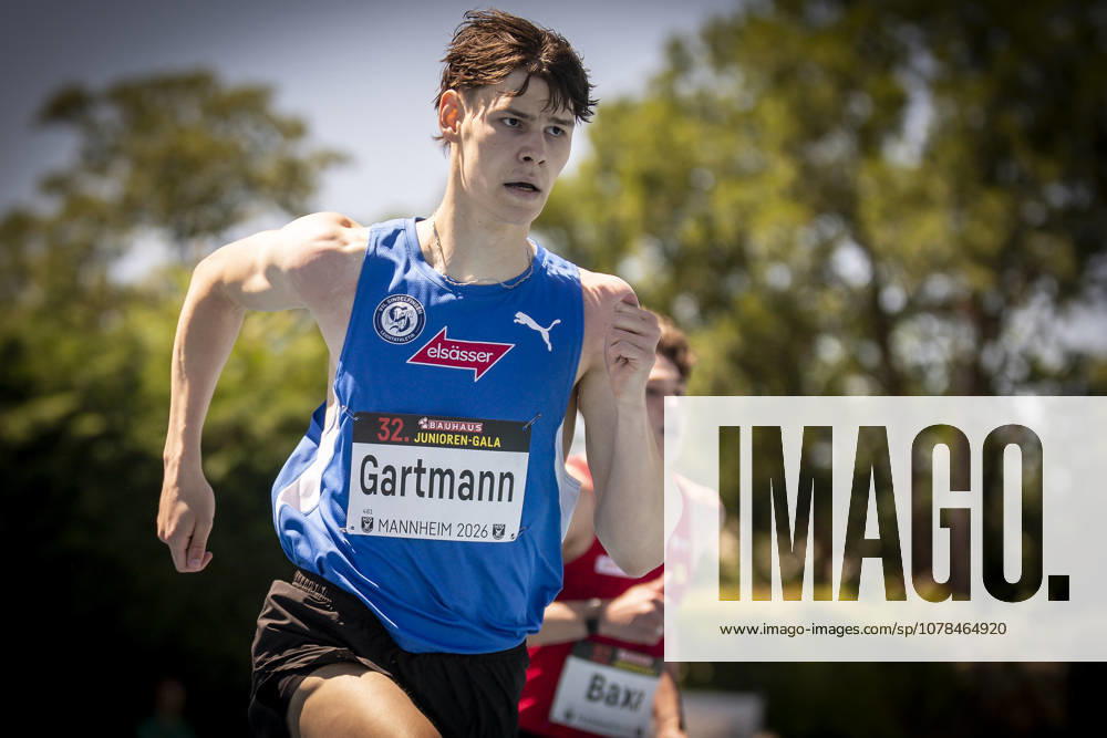 MANNHEIM, GERMANY - JUNE 13, 2026 : Jannis Gartmann (GER VfL Sindelfingen) competing in the men’s U20 400m hurdles during the Juniorengala 2026 at Michael-Hoffmann-Stadion on June 13, 2026 in Mannheim, Germany. Baden-Wuerttemberg Germany