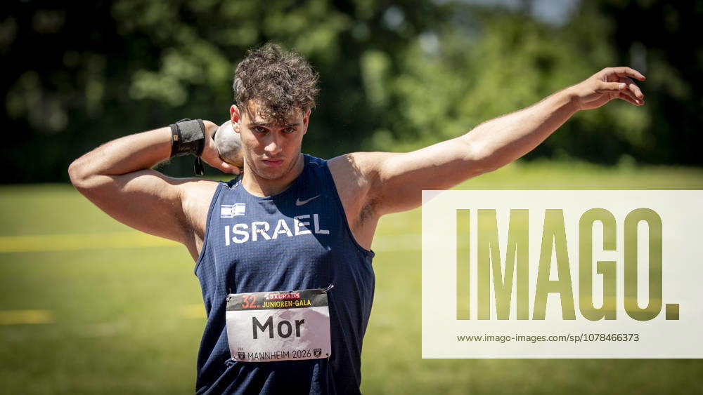 MANNHEIM, GERMANY - JUNE 13, 2026 : Idoh Mor (ISR Israel) competing in the men’s U20 shot put during the Juniorengala 2026 at Michael-Hoffmann-Stadion on June 13, 2026 in Mannheim, Germany. Baden-Wuerttemberg Germany