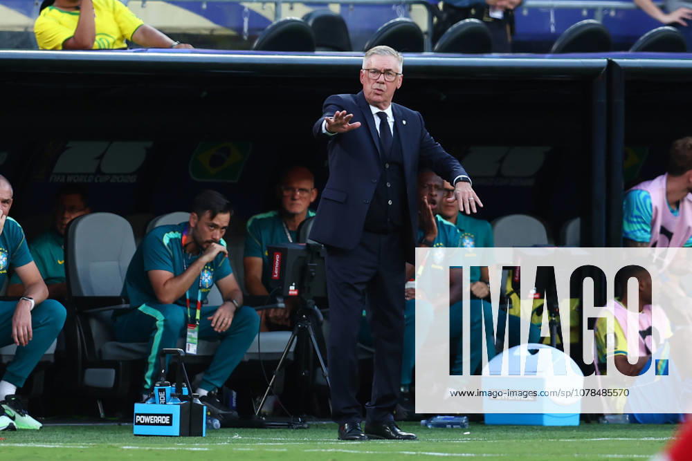 New Jersey, USA, 13th June 2026. Carlo Ancelotti, head coach of Brazil, during the Brazil vs Morocco FIFA World Cup, WM, Weltmeisterschaft, Fussball match at Metlife Stadium, New Jersey. Picture credit should read: Paul Terry Sportimage . SPI_061_PT_Brazil_Morocco SPI-4835-0061