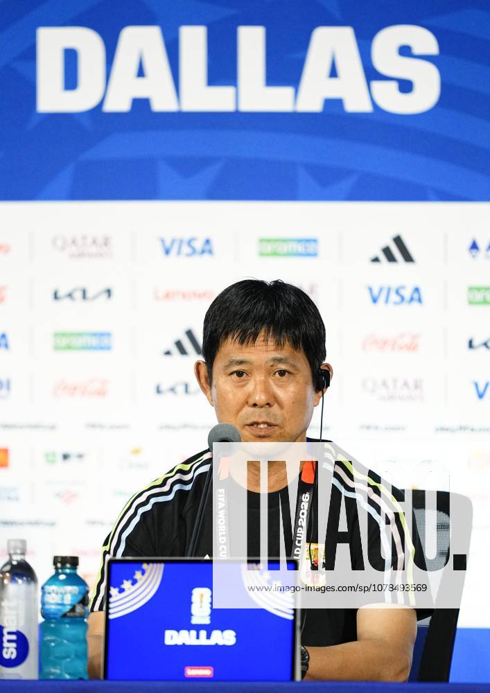 Football: 2026 World Cup Japan head coach Hajime Moriyasu holds a press conference, PK, Pressekonferenz at Dallas Stadium in Arlington, Texas, on June 13, 2026, the eve of a World Cup Group F football match against the Netherlands. A14AA0005618667P