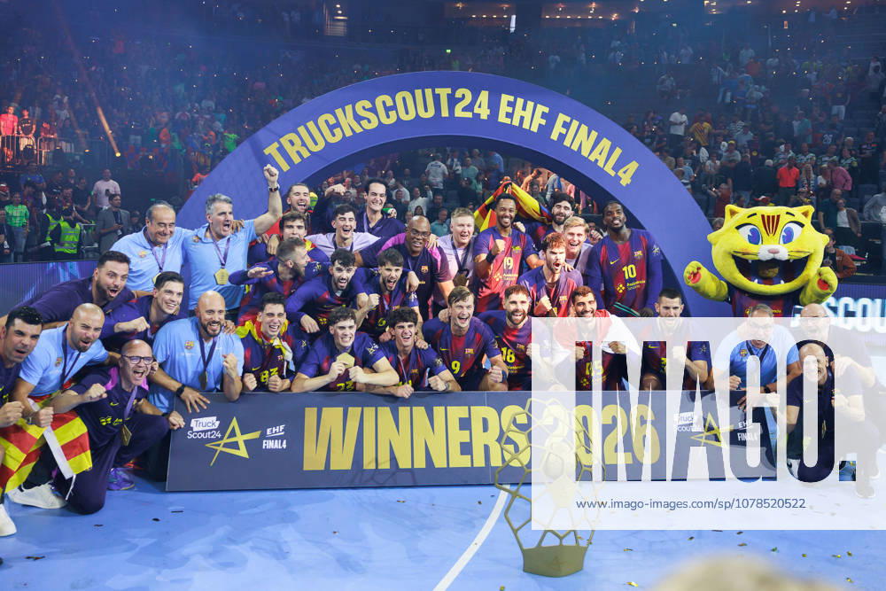 Award ceremony Barca, Ceremony, Cup, Trophy, cheering, joy, passion, success, emotion, enthusiasm, positive emotions GER, FC Barcelona Barca vs Fuechse Berlin, Handball, TruckScout24 EHF FINAL4 2026, Final, Season 2025 2026, 14 06 2026, GER, FC Barcelona Barca vs Fuechse Berlin, Handball, TruckScout24 EHF FINAL4 2026, Final, Season 2025 2026, 14 06 2026, Cologne