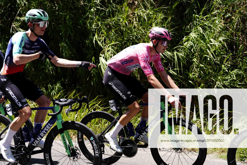 The pink jersey Norway s Kasper Haugland of Decathlon CMA CGM Development Team during Stage 2 of the Giro Next Gen 2026, from Tropea to Crotone, Italy, Monday