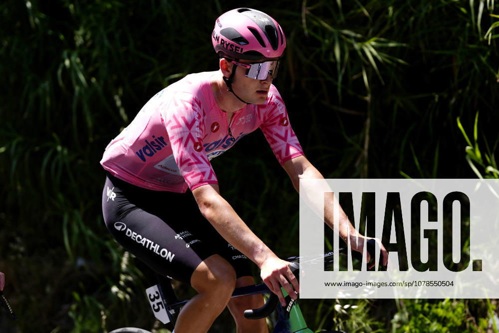 The pink jersey Norway s Kasper Haugland of Decathlon CMA CGM Development Team during Stage 2 of the Giro Next Gen 2026, from Tropea to Crotone, Italy, Monday