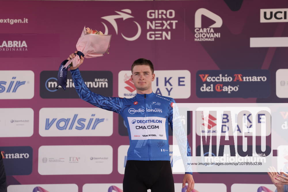 Finland s Kasper Borremans of Bahrain Victorious Development Team blue jersey during Stage 2 of the Giro Next Generation from Tropea to Crotone Italy