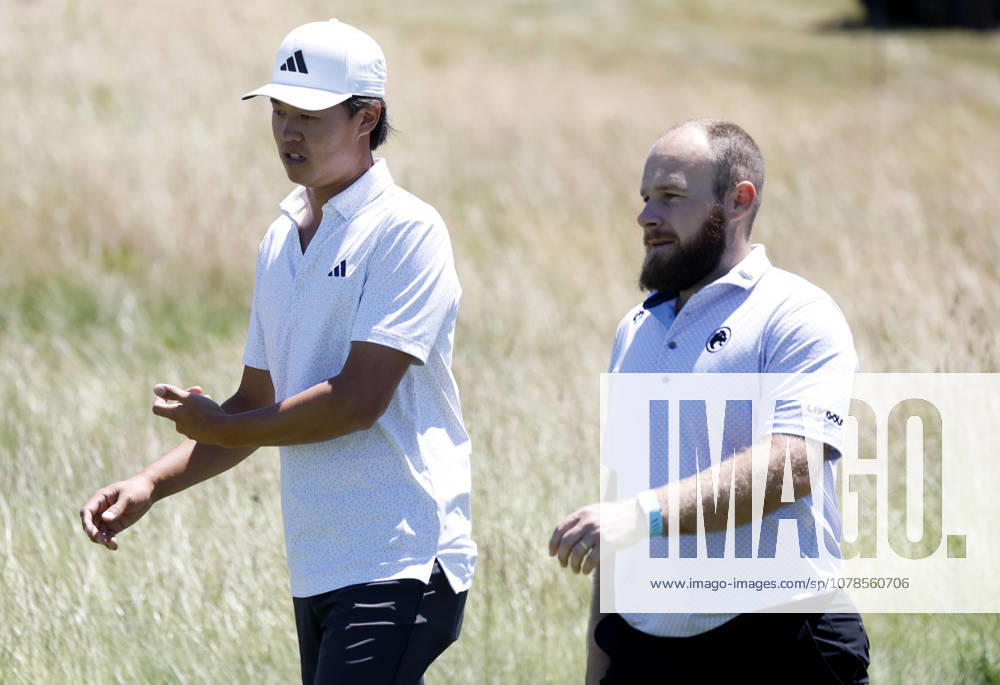 Brandon Wu and Tyrrell Hatton play a practice round on the Monday before the 126th U.S. Open Golf Championship at Shinnecock Hills Golf Club on Monday, June 15, 2026 in Southampton, New York. NYP20260615311 JOHNxANGELILLO
