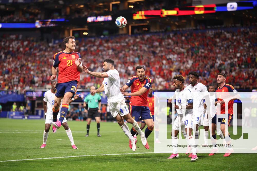 Spain v Cabo Verde: Group H - FIFA World Cup, WM, Weltmeisterschaft, Fussball 2026 Mikel Oyarzabal of Spain heads a corner after the FIFA World Cup Group H match between Spain and Cape Verde at the Mercedes-Benz Stadium in Atlanta, United States, on June 15, 2026. Atlanta Georgia United States