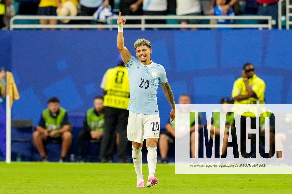 Maxi Araujo of Uruguay celebrates after scoring his teams first goal during the 2026 FIFA World Cup Group H match between Saudi Arabia and Uruguay at Miami Stadium on June 15, 2026, in Miami, United States. Photo by Alex Gottschalk, DeFodi Images,detected_source_language