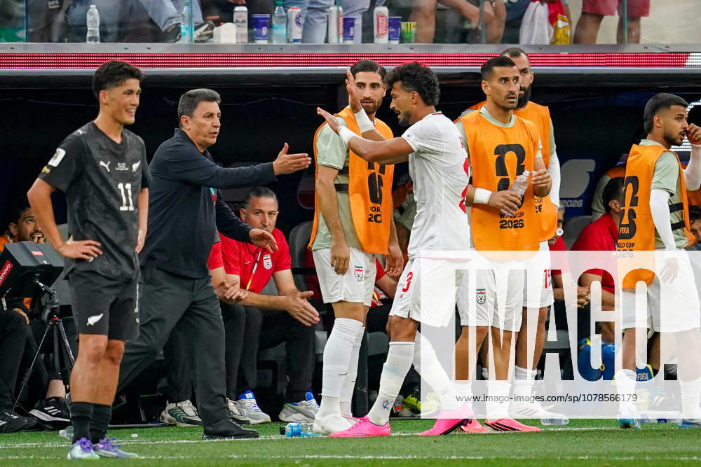 USA Soccer 2026 FIFA World Cup Group Stage Group G Iran vs. New Zealand SoFi Stadium Inglewood, Los Angeles County, California Goal and goal celebration following the 1-1 equalizer by Ramin Rezaeian (Iran 23), who runs toward coach Amir Ardeshir Ghalenoy to celebrate the goal,detected_source_language