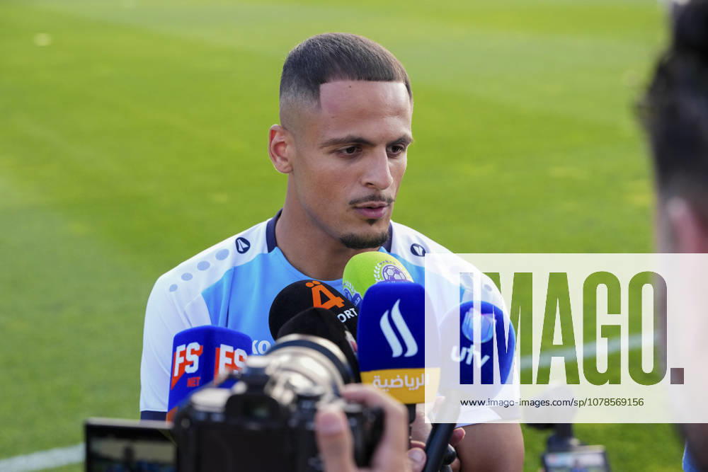 (260616) -- BOSTON, June 16, 2026 -- Ali Alhamadi of Iraq receives an interview during a training session ahead of the group I stage match against Norway at the FIFA World Cup, WM, Weltmeisterschaft, Fussball 2026 in Boston, the United States, June 15, 2026. ) (SP)U.S.-BOSTON-FOOTBALL-FIFA WORLD CUP-TEAM IRAQ-TRAINING ChenxYichen