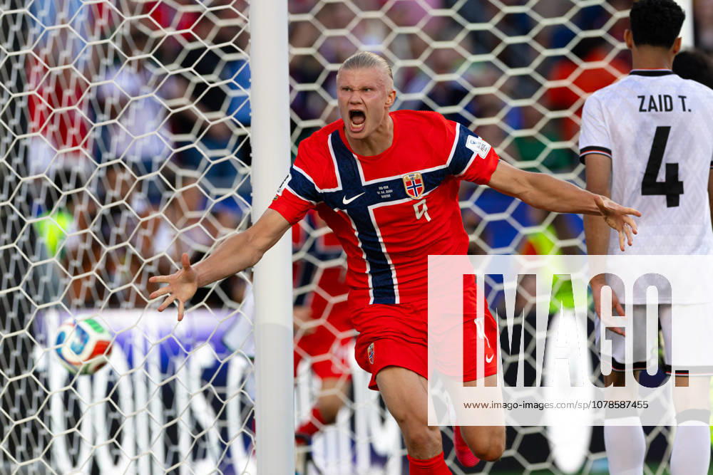 Foxborough, Massachusetts, USA; Norway forward ERLING HAALAND (9) celebrates a goal in a FIFA World Cup, WM, Weltmeisterschaft, Fussball 2026 Group I match between Iraq and Norway at Boston Stadium. Norway won 4:1. USA - ZUMAc04_ 20260616_zma_c04_029