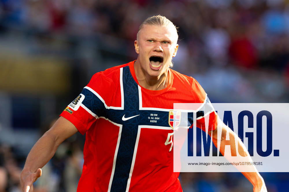 Foxborough, Massachusetts, USA; Norway forward Erling Haaland (9) celebrates an early goal in a FIFA World Cup, WM, Weltmeisterschaft, Fussball 2026 Group I match between Iraq and Norway at Boston Stadium. (c) CSM - ZUMAc04_ 20260616_zma_c04_047