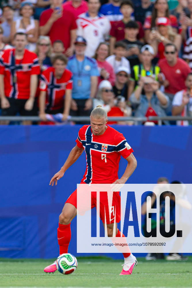 Foxborough, Massachusetts, USA; Norway forward Erling Haaland (9) dribbles towards the goal in a FIFA World Cup, WM, Weltmeisterschaft, Fussball 2026 Group I match between Iraq and Norway at Boston Stadium. (c) CSM - ZUMAc04_ 20260616_zma_c04_110