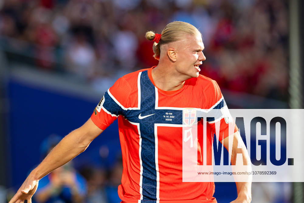 Foxborough, Massachusetts, USA; Norway forward Erling Haaland (9) reacts after scoring a goal in a FIFA World Cup, WM, Weltmeisterschaft, Fussball 2026 Group I match between Iraq and Norway at Boston Stadium. (c) CSM - ZUMAc04_ 20260616_zma_c04_134