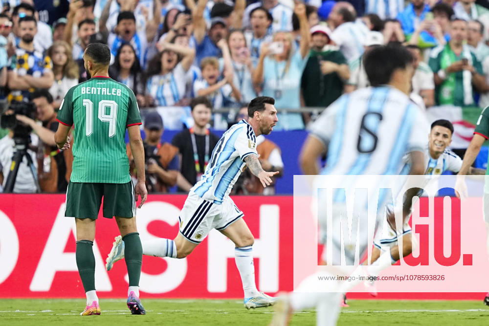 Football: 2026 World Cup Argentina s Lionel Messi (2nd from L) reacts after scoring the opening goal in the first half of a World Cup Group J football match against Algeria at Kansas City Stadium in Kansas City, Missouri, on June 16, 2026. A14AA0005619109P