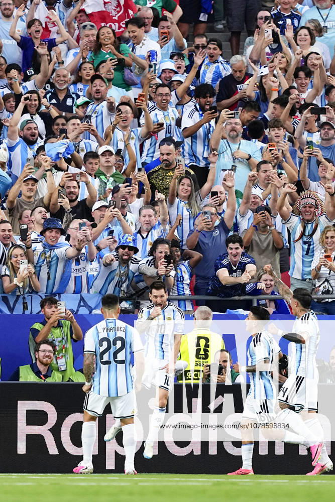 Football: 2026 World Cup Argentina s Lionel Messi (2nd from L) reacts after scoring the opening goal in the first half of a World Cup Group J football match against Algeria at Kansas City Stadium in Kansas City, Missouri, on June 16, 2026. A14AA0005619112P