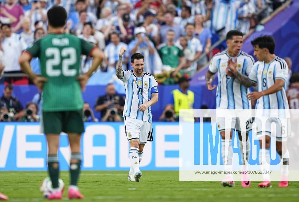 Football: 2026 World Cup Argentina s Lionel Messi (2nd from L) celebrates after scoring the opening goal in the first half of a World Cup Group J football match against Algeria at Kansas City Stadium in Kansas City, Missouri, on June 16, 2026. A14AA0005619113P
