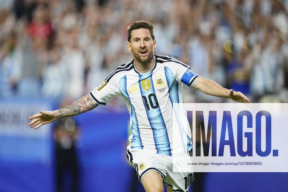 Football: 2026 World Cup Argentina s Lionel Messi reacts after scoring his second goal in the second half of a World Cup Group J football match against Algeria at Kansas City Stadium in Kansas City, Missouri, on June 16, 2026. A14AA0005619118P