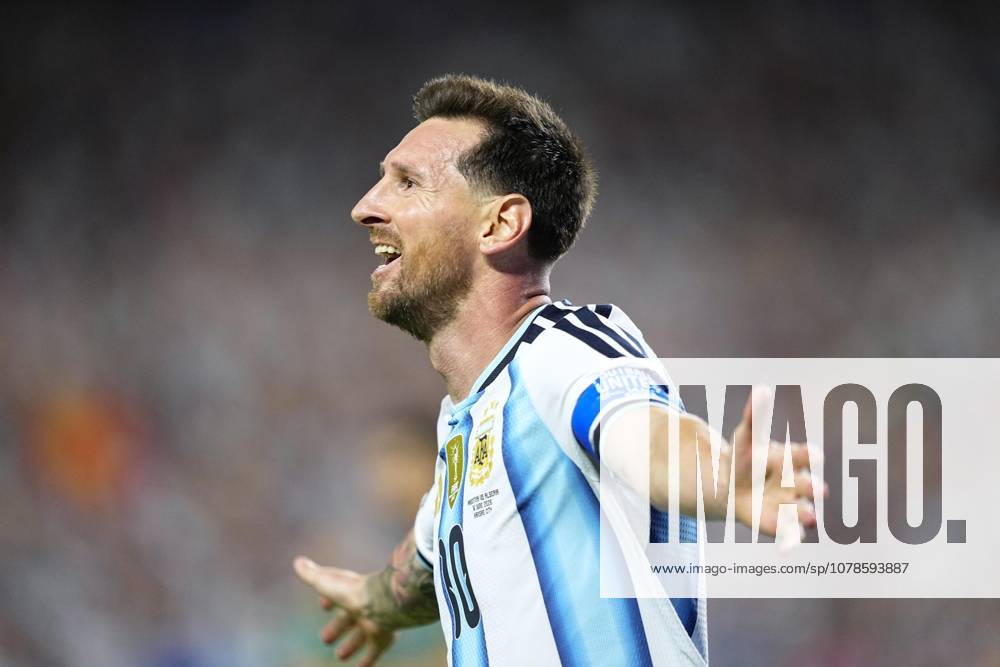 Football: 2026 World Cup Argentina s Lionel Messi reacts after scoring his second goal in the second half of a World Cup Group J football match against Algeria at Kansas City Stadium in Kansas City, Missouri, on June 16, 2026. A14AA0005619122P