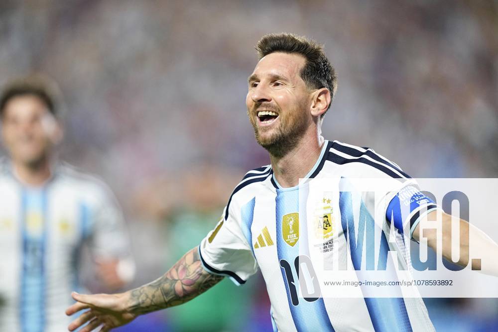 Football: 2026 World Cup Argentina s Lionel Messi reacts after scoring his second goal in the second half of a World Cup Group J football match against Algeria at Kansas City Stadium in Kansas City, Missouri, on June 16, 2026. A14AA0005619125P