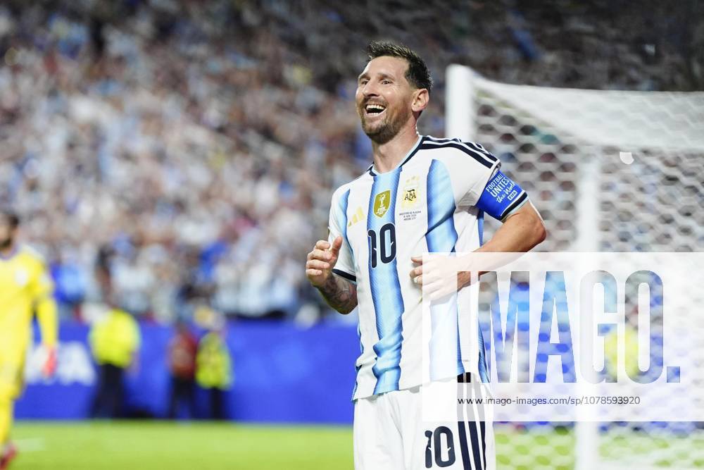 Football: 2026 World Cup Argentina s Lionel Messi celebrates after scoring a hat-trick in the second half of a World Cup Group J football match against Algeria at Kansas City Stadium in Kansas City, Missouri, on June 16, 2026. A14AA0005619128P