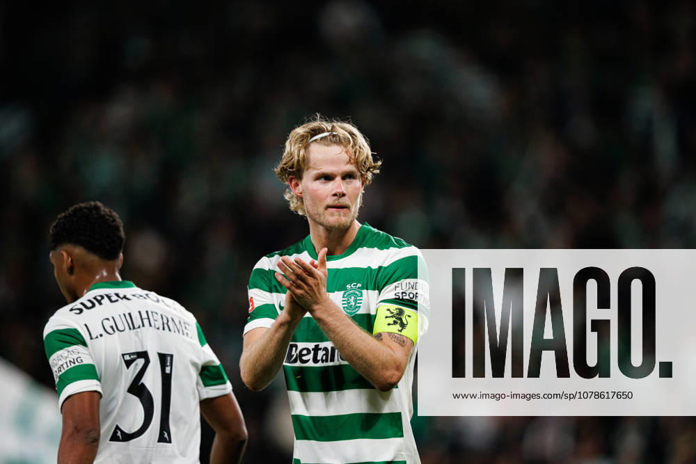 Morten Hjulmand seen celebrating after goal during Liga Portugal game between teams of Sporting CP and Gil Vicente FC at Estadio Jose Alvalade (Maciej Rogowski Ball Raw Images PT) Lisbon Estadio Jose Alvalade Portugal