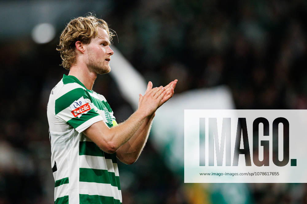 Morten Hjulmand seen celebrating after goal during Liga Portugal game between teams of Sporting CP and Gil Vicente FC at Estadio Jose Alvalade (Maciej Rogowski Ball Raw Images PT) Lisbon Estadio Jose Alvalade Portugal