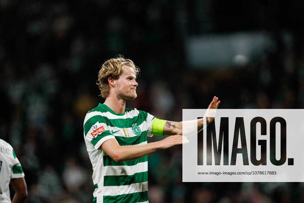 Morten Hjulmand seen celebrating after goal during Liga Portugal game between teams of Sporting CP and Gil Vicente FC at Estadio Jose Alvalade (Maciej Rogowski Ball Raw Images PT) Lisbon Estadio Jose Alvalade Portugal