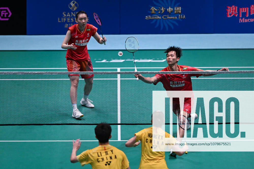Jiang Zhenbang and Wei Yaxin of China compete in the Mixed Doubles Quarterfinal match against Li Hongyi and Huang Kexin of China on day 4 of Macao Open Badminton 2026 at Macao East Asian Games Dome on June 19, 2026 in Macau, China.