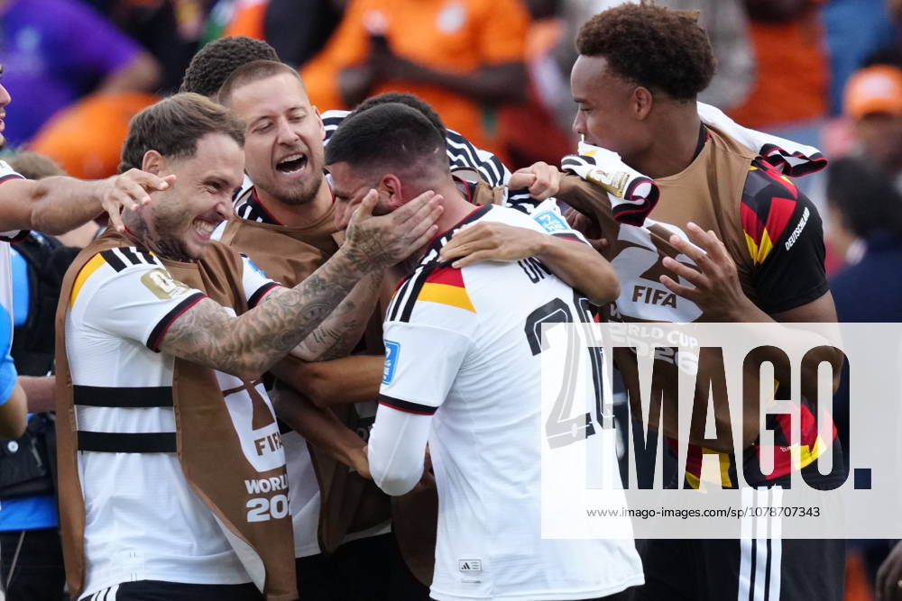 Germany players celebrate with Deniz Undav (26) after his second goal against Ivory Coast during stoppage time in the second half of a World Cup Group E soccer match, in Toronto, on Saturday, June 20, 2026. Canada News - June 20, 2026 - ZUMAc35_ 20260620_zaf_c35_205