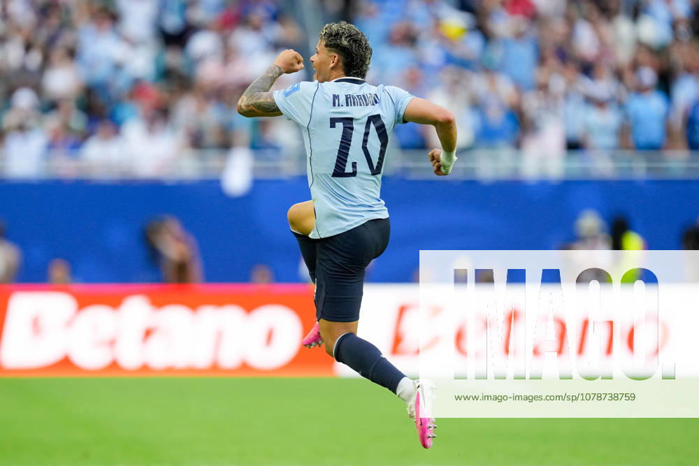 Maxi Araujo of Uruguay celebrates after scoring his teams first goal during the 2026 FIFA World Cup Group H match between Uruguay and Cabo Verde at Miami Stadium on June 21, 2026, in Miami, United States. Photo by Alex Gottschalk, DeFodi Images,detected_source_language