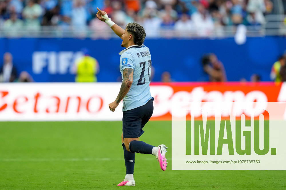 Maxi Araujo of Uruguay celebrates after scoring his teams first goal during the 2026 FIFA World Cup Group H match between Uruguay and Cabo Verde at Miami Stadium on June 21, 2026, in Miami, United States. Photo by Alex Gottschalk, DeFodi Images,detected_source_language