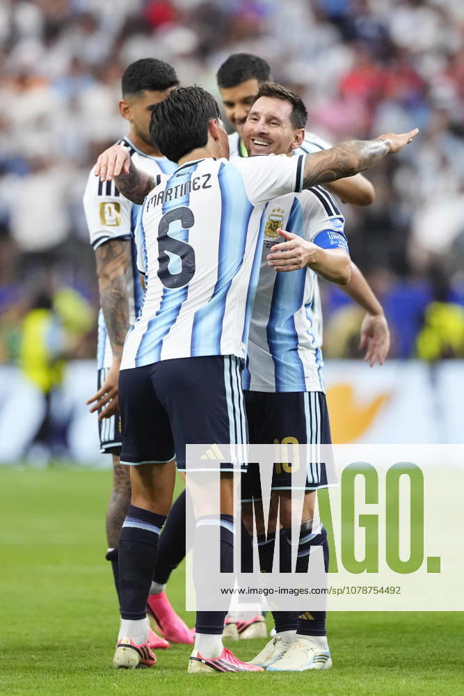 Argentina v Austria: Group J - FIFA World Cup, WM, Weltmeisterschaft, Fussball 2026 Lionel Messi of Argentina celebrates the victory with Lisandro Martinez of Argentina during the FIFA World Cup 2026 Group J match between Argentina and Austria at Dallas Stadium on June 22, 2026 in Arlington, Texas. Arlington TX United States