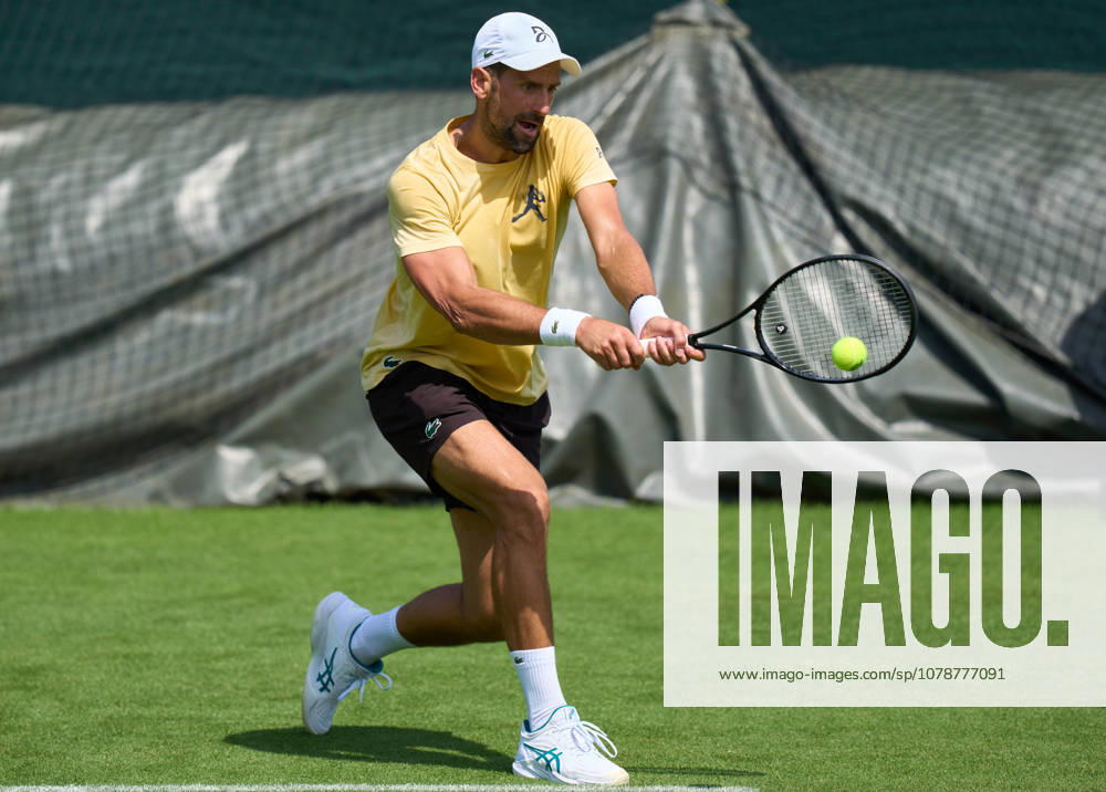 2026 Wimbledon, June 23, Practice LONDON, - JUNE 23: Novak Djokovic of Serbia plays a backhand during the 2026 Wimbledon, June 23, Practice at The all England club, Wimbledon on June 23, 2026 in London, GBR. London The all England club, Wimbledon GBR