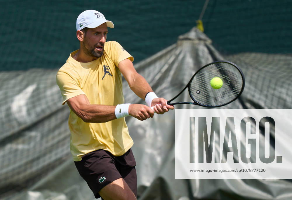 2026 Wimbledon, June 23, Practice LONDON, - JUNE 23: Novak Djokovic of Serbia plays a backhand during the 2026 Wimbledon, June 23, Practice at The all England club, Wimbledon on June 23, 2026 in London, GBR. London The all England club, Wimbledon GBR