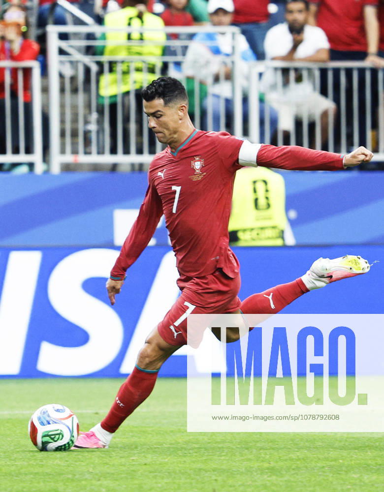 Football: 2026 World Cup Portugal s Cristiano Ronaldo scores the second of his two goals in the first half of a World Cup Group K football match against Uzbekistan at Houston Stadium in Houston on June 23, 2026. A14AA0005620004P