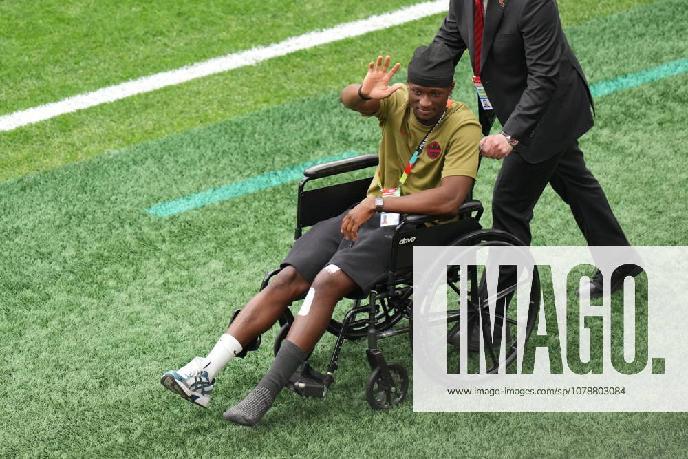 Switzerland v Canada - FIFA World Cup, WM, Weltmeisterschaft, Fussball 2026 - Group B VANCOUVER, CANADA - JUNE 24: Ismael Kone of Canada is seen on a wheelchair prior the 2026 FIFA World Cup Group B match between Switzerland and Canada at BC Place Stadium in Vancouver, Canada, on June 24, 2026. Ercin Erturk Anadolu British Columbia Canada. Editorial use only. Please get in touch for any other usage.