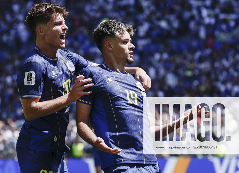 (260625) -- SEATTLE, June 25, 2026 -- Kerim Alajbegovic (R) of Bosnia and Herzegovina celebrates a goal wtih teammates during the group B match between Bosnia and Herzegovina and Qatar at the 2026 FIFA World Cup, WM, Weltmeisterschaft, Fussball at Seattle Stadium in Seattle, the United States, June 24, 2026. (Photo by Xinhua) (SP)U.S.-SEATTLE-FOOTBALL-FIFA WORLD CUP-GROUP B-BIH VS QAT ArthurxDong