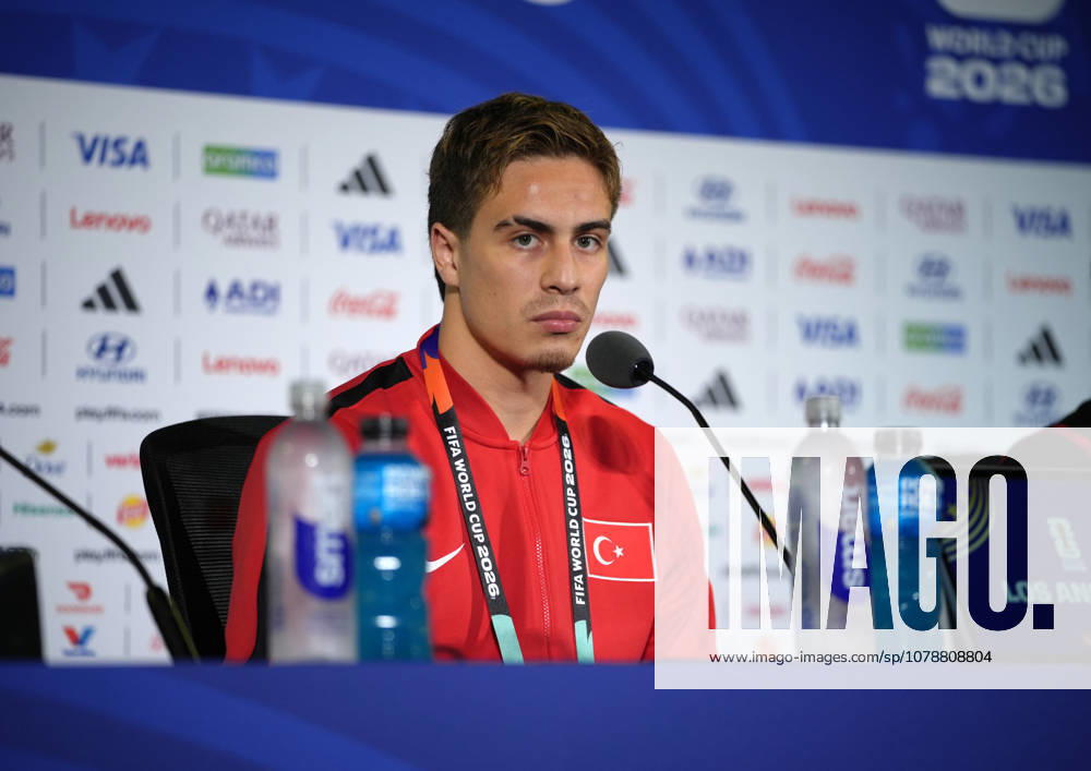 Press conference, PK, Pressekonferenz of Turkish national team, Nationalteam in Los Angeles LOS ANGELES, CALIFORNIA - JUNE 24: Turkiye National Team s player Kenan Yildiz speaks during a press conference ahead of the 2026 FIFA World Cup, WM, Weltmeisterschaft, Fussball First Stage Group D match between Turkiye and USA at the Los Angeles Stadium (SoFi Stadium) in Inglewood, California, United States on June 24, 2026. Tayfun Coskun Anadolu Los Angeles United States. Editorial use only. Please get in touch for any other usage.