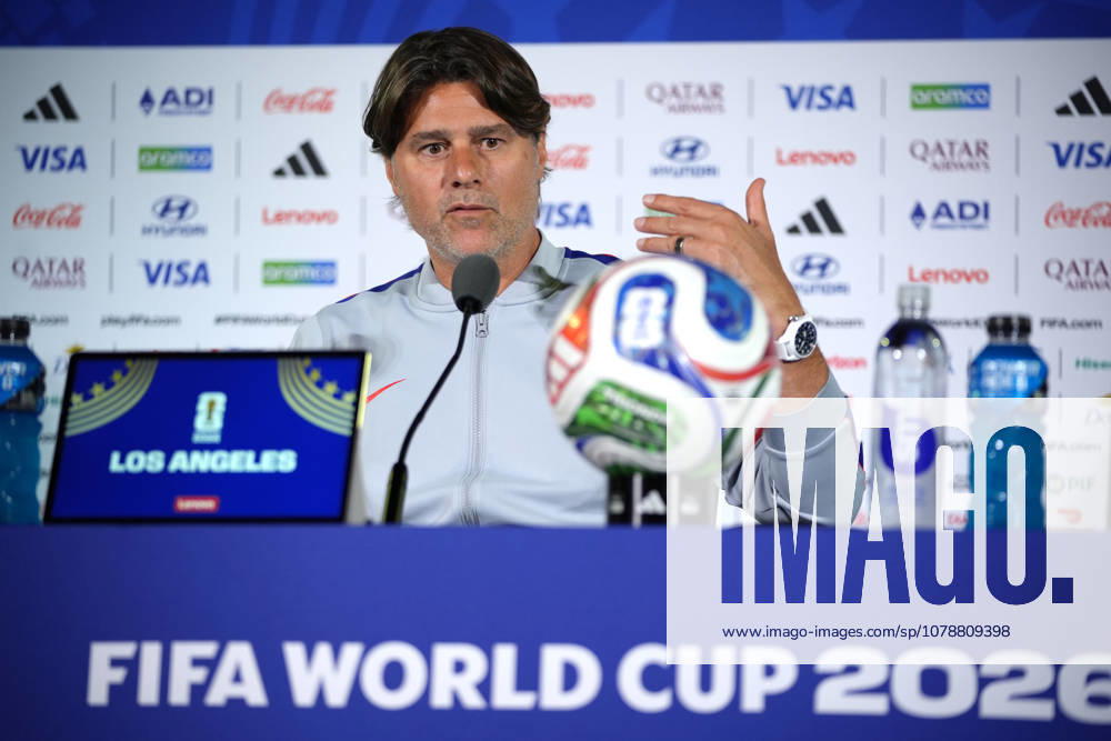 USA national team, Nationalteam head coach Mauricio Pochettino press conference, PK, Pressekonferenz in Los Angeles LOS ANGELES, CALIFORNIA - JUNE 24: USA National Team head coach Mauricio Pochettino speaks during a press conference ahead of the 2026 FIFA World Cup, WM, Weltmeisterschaft, Fussball First Stage Group D match between Turkiye and USA at the Los Angeles Stadium (SoFi Stadium) in Inglewood, California, United States on June 24, 2026. Tayfun Coskun Anadolu Los Angeles United States. Editorial use only. Please get in touch for any other usage.
