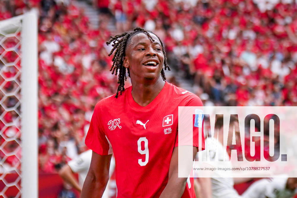 Canada Soccer 2026 FIFA World Cup Group Stage Switzerland vs. Canada BC Place Stadium Vancouver, British Columbia Johan Manzambi Switzerland, 9 Joy, Emotions, Cheering, Goal and Goal Celebration, Facial Expressions, Gestures, Emotion