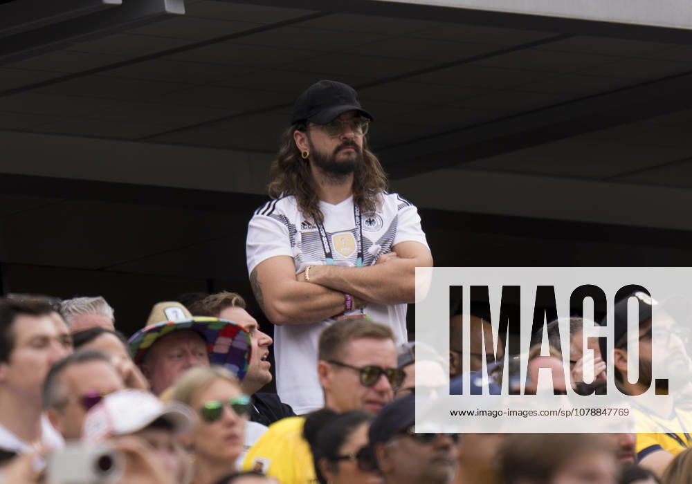 Single image: Tom Kaulitz of Tokio Hotel in the stands at the 2026 FIFA World Cup, Ecuador vs. Germany, June 25, 2026; 2026 FIFA World Cup, Ecuador vs. Germany, Group E, Matchday 3, at New York New Jersey Stadium in East Rutherford, New Jersey, USA