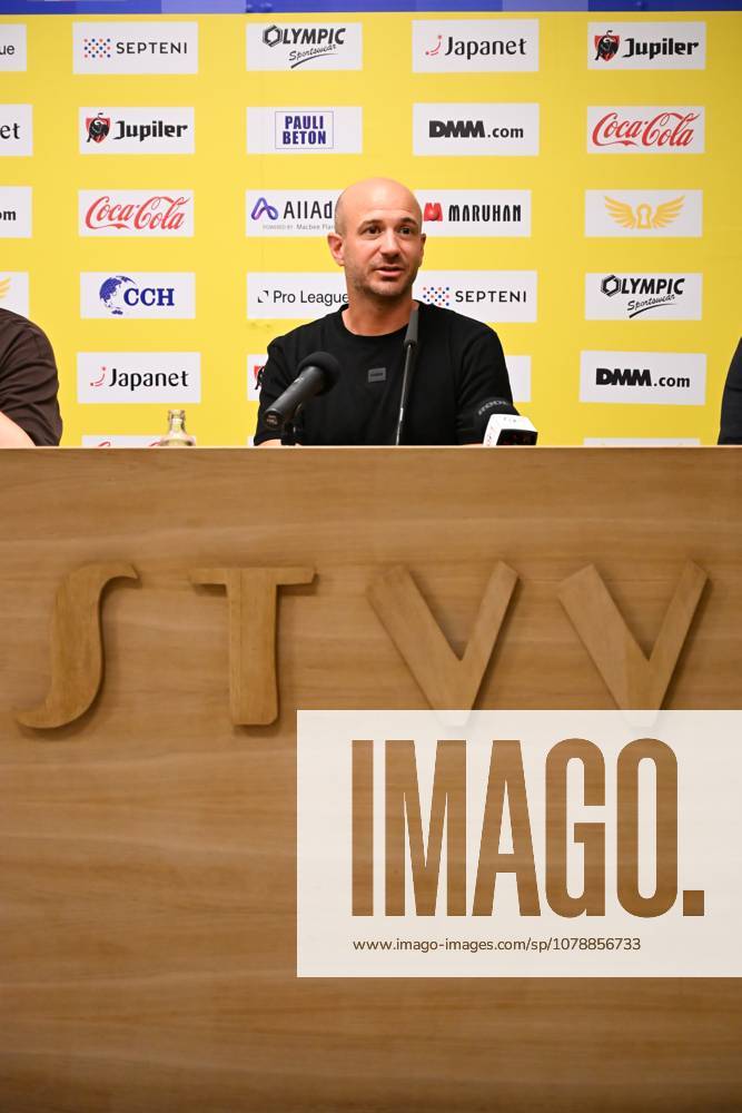 STVV s head coach Frederic De Meyer pictured during a press conference, PK, Pressekonferenz of Belgian first division soccer team Sint-Truiden VV, on Friday 26 June 2026 in Sint-Truiden, in preparation of the upcoming 2026-2027 Belgian first division soccer season. JILLxDELSAUX x179366791x