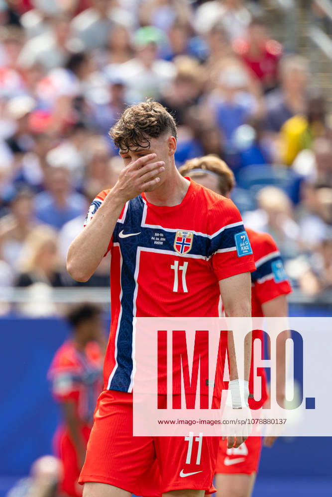 Foxborough, Massachusetts, USA; Norway forward Jorgen Strand Larsen (11) shows his frustration after Norway conceded a second goal in a FIFA World Cup, WM, Weltmeisterschaft, Fussball 2026 Group I match between Norway and France at Boston Stadium. (c) CSM - ZUMAc04_ 20260626_zma_c04_160