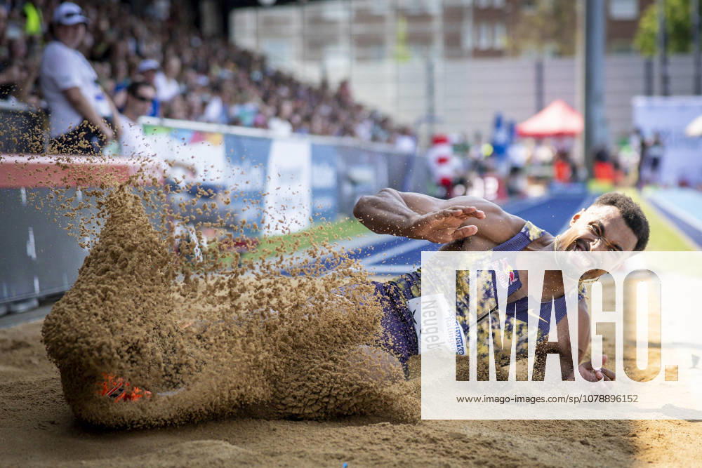 RATINGEN, GERMANY - JUNE 27, 2026 : Leo Neugebauer (GER Germany) competing in the long jump of the decarthlon during the Multisport Event at Stadion Ratingen on June 27, 2026 in Ratingen, Germany. Nordrhein-Westfalen Germany