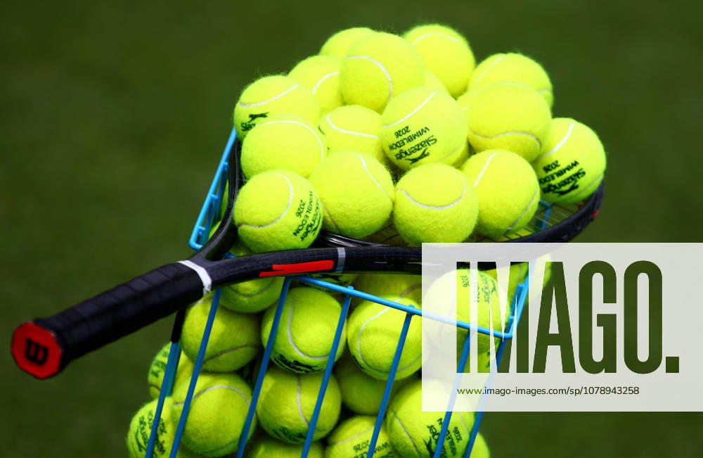 A general view of tennis practice balls. Wimbledon Tennis Championships, Practice and Previews, The All England Lawn Tennis and Croquet Club, London, UK - 28 Jun 2026London The All England Lawn Tennis and United Kingdom