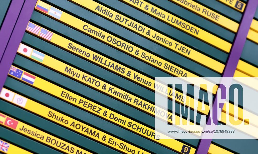 Serena and Venus Williams seen on the Women s Doubles draw sheet. Wimbledon Tennis Championships, Practice and Previews, The All England Lawn Tennis and Croquet Club, London, UK - 28 Jun 2026London The All England Lawn Tennis and United Kingdom