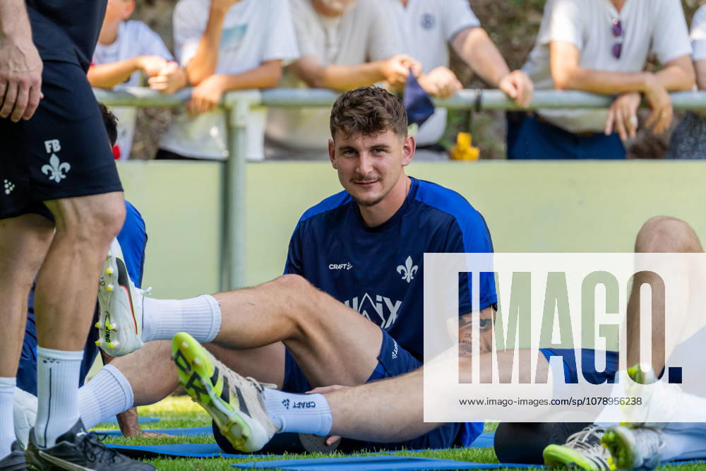 Close-up, Portrait: Matej Maglica of SV Darmstadt 98, 2005, performing an exercise during training, GER, SV Darmstadt 98 training kickoff, soccer, 2. Bundesliga, 2026–2027 season, June 28, 2026, DFL regulations prohibit any use of photographs as image sequences and or quasi-video, GER, SV Darmstadt 98 training kickoff, soccer, 2. Bundesliga, 2026–2027 season, June 28, 2026, Lindenfels Winterkasten