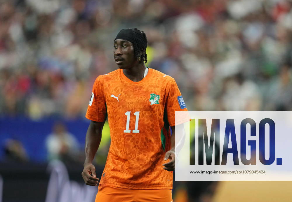 Yan Diomande of Ivory Coast watches the action during the match between Ivory Coast and Norway in the Round of 32 of the 2026 FIFA World Cup at Dallas Stadium in Arlington, United States, on June 30, 2026. Photo by DeFodi Images (Thor Wegner)
